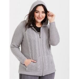 TORRID Cable Cardigan Zip-Front Hooded Sweater Sz 1